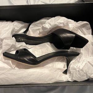 Black Leather Square-Toe Mule Heels